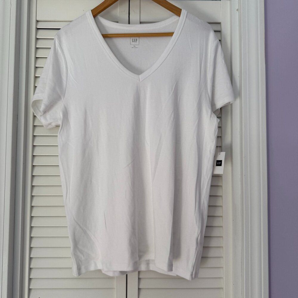 Gap Pima Cotton Blend White V-neck Tee Size XXL